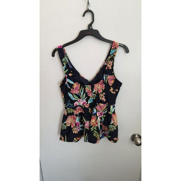 Maxine of Hollywood Swim Top Size Large Blue Floral Tropical Beach NEW Cruise - Picture 2 of 11